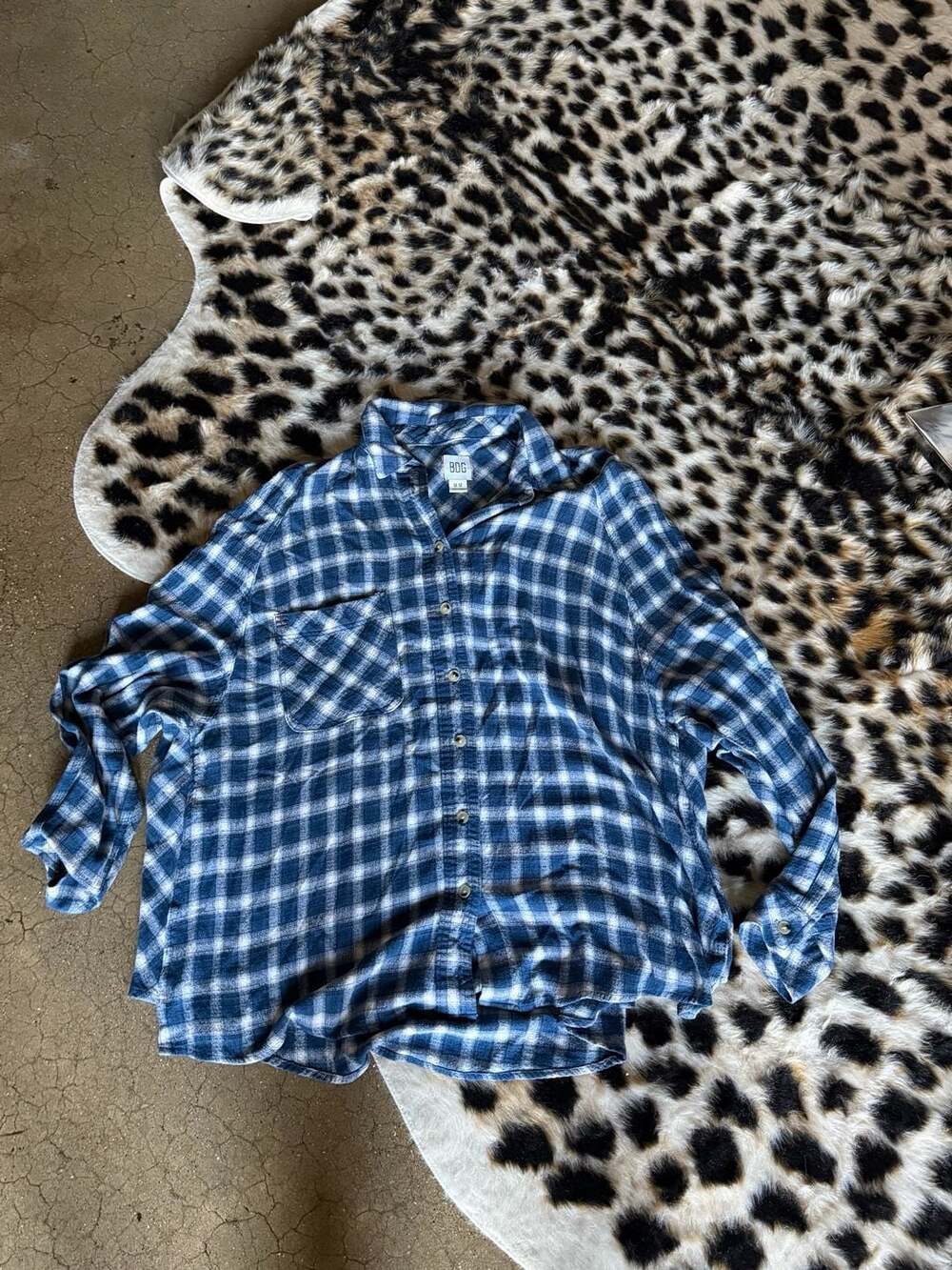 BDG Blue and White Plaid Flannel Button-Down Shirt